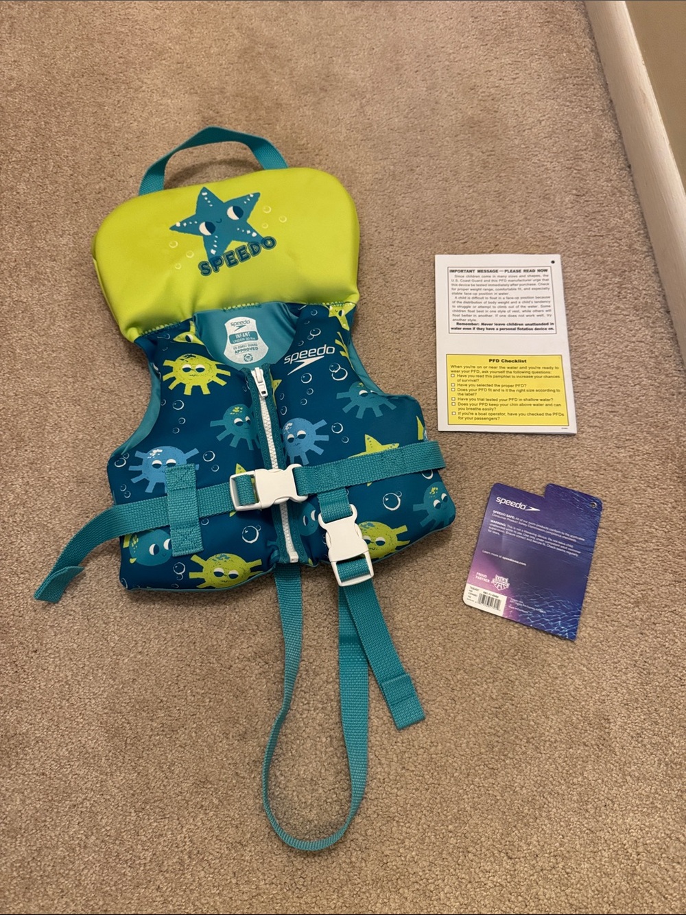 Speedo Lime and Teal Infant Swim Vest with Octopus Motif - Picture 6 of 6